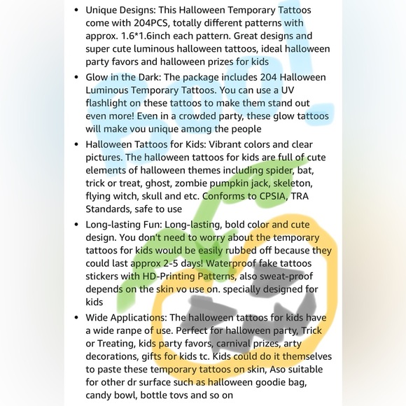 Halloween Tattoos for Kids, Individually Wrapped Glow In the Dark Kids Tattoos - Picture 2 of 11